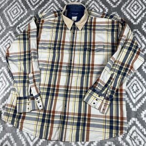 Vintage Wrangler Shirt Mens 2XL Ivory Plaid Pearl Snap Western Brushpopper 90s